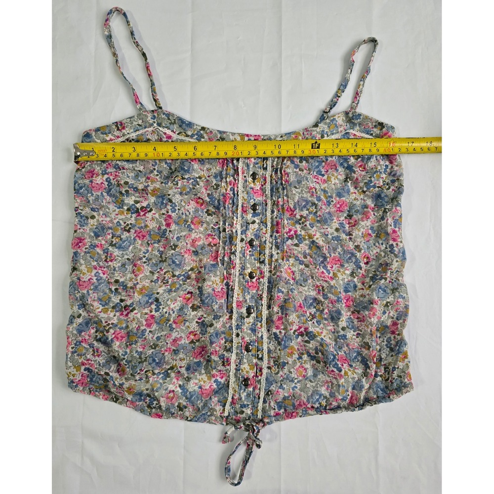 Garage Floral Cami Top Blue Pink Wildflower Lace Trim Button Front Small - Picture 8 of 14